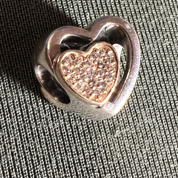 Authentic Pandora Women Joined Together Pave Hearts Charm with 14k - Picture 2 of 5